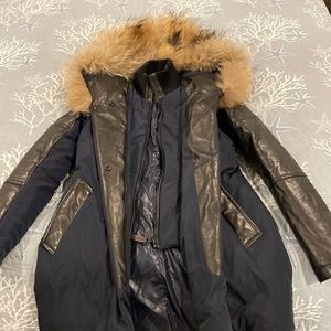 Rudsak womens down coat with leather details.